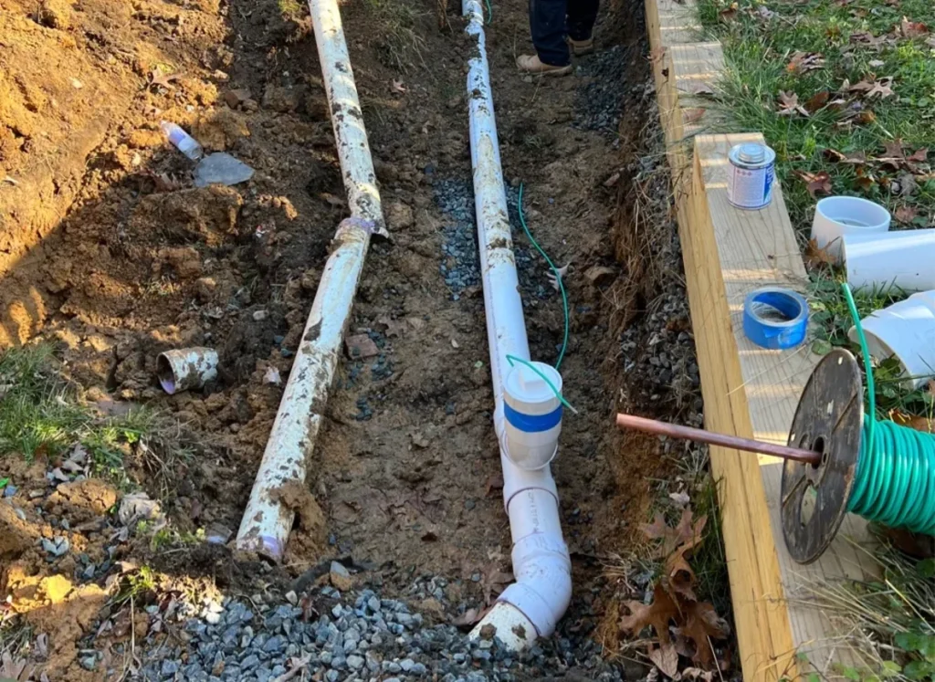 Sewer line exposed during a repair after a camera inspection
