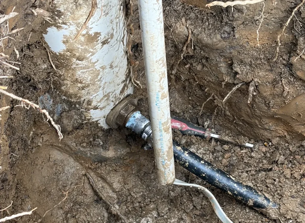 Main water supply line and shutoff in a residential basement